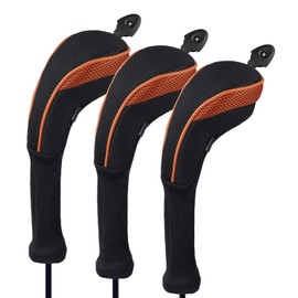 Andux Long Neck Golf Hybrid Club Head Covers with Dial No. Tag CTMT-01 (Black/Orange,3pcs)
