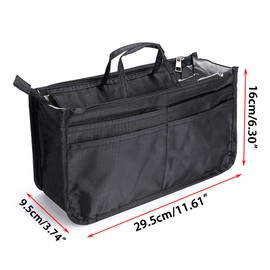IGNPION Printed Handbag Insert Organiser with 13 Pockets, Expandable Zipper Bag, Shopping Bag, Organiser, Nappy Bag, Insert with Handle, Black