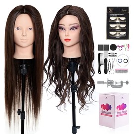 Mannequin Head 80% Human Hair - 28 Inch Make up Cosmetology Manikin Practice Doll Head with Hair, Braiding Styling Dummy with Table Clamp + DIY hair S
