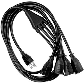 4 Way Power Splitter - 1 to 4 Extension Cord Splitter, 6' Long Extension Cord, Outlet Splitter 3 Prong, Power Strip Outlet Plug, Y Style Extension Cord, Black, SJT 16 AWG by Luxury Office