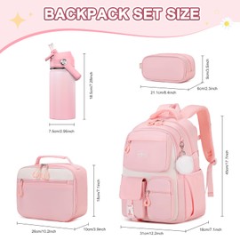 Scothen 4pcs Kids School Backpack for Girls, Kids Bookbag Backpack with 14OZ Water Bottle, Lunch Bag for Girls Kid Teens Elementary Middle School Student, Back To School Gift