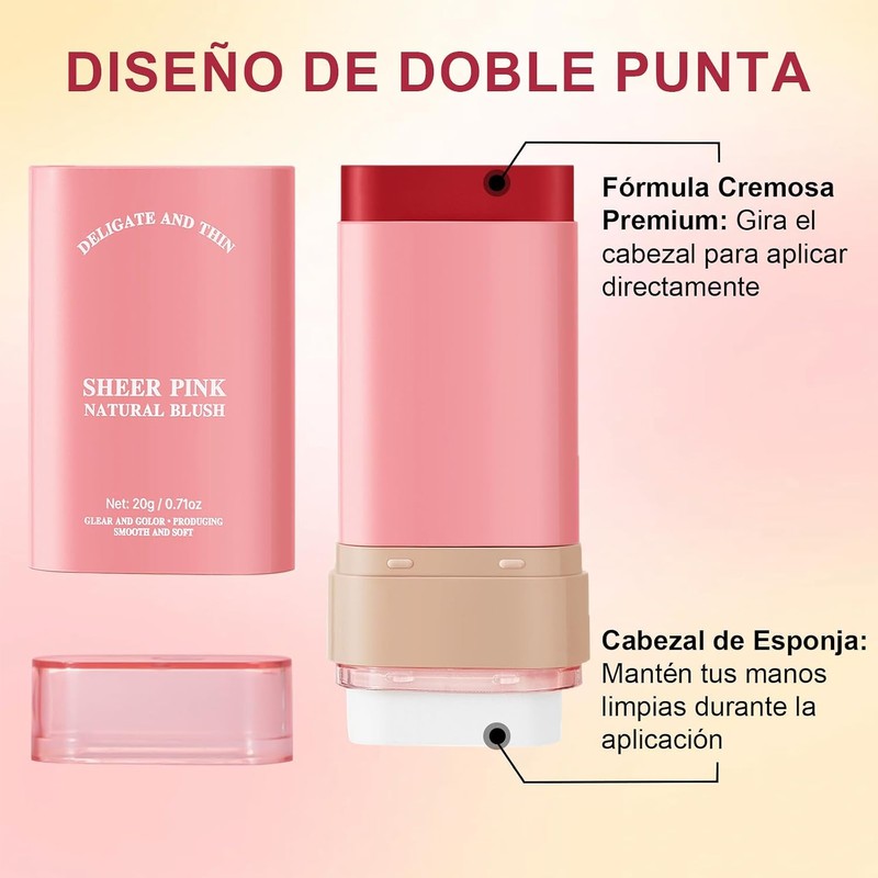Rubor Multifuncional en Crema con Esponja Incorporada, 3 en 1
