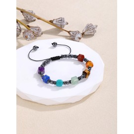 PiercingJak 7 Chakra Bracelet Gemstone Hematite Beads Bracelets Crystal Natural Real Stones Healing Stone Lucky Bracelet Healing Reiki Jewellery for Men and Women, Nylon Stone