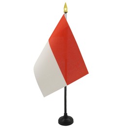 AZ FLAG - Monaco Table Flag 4'' x 6'' - Monégasque Mini Desk Flag 100% Polyester 15 x 10 cm - Office Banner with 10'' Pole - Golden Spear