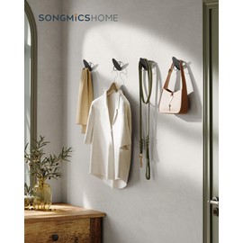 SONGMICS HOME Coat Hooks 4 Pack, Wall Hooks for Hanging Coats, Towels, Each Holds up to 11 lb, Egg-Inspired Design, for Living Room, Bedroom, Entryway, Ink Black ULCR039B01