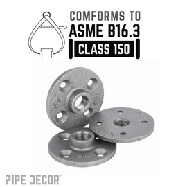 PIPE DECOR 3/8" Malleable Iron Floor Flange 10 Pack, Industrial Steel Grey Fits Standard Three Eighth Inch Threaded Black Pipes and Fittings, Vintage DIY Shelving, Real Plumbing Flanges