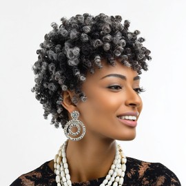 MOONSHOW Dreads Wig Short Grey Braided Wigs for Black Women Black and Grey Short Afro Curly Kinky Twist Braided Wigs Gray Faux Locs Curly Hair Wigs Synthetic Dreadlock Wig