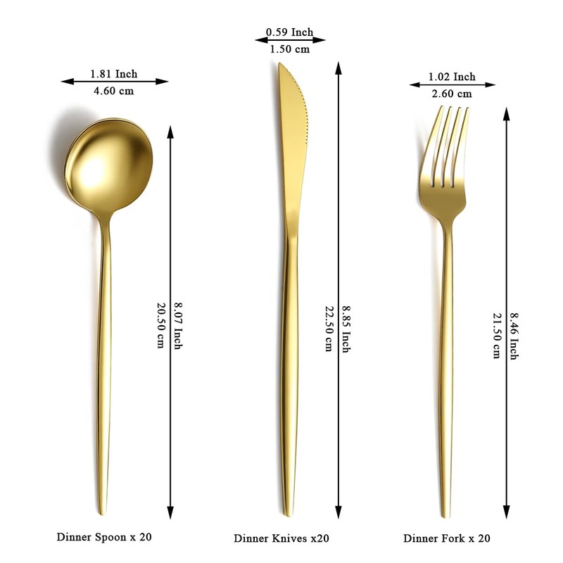Evanda Gold Silverware Set 60 Piece Service for 20, Titanium