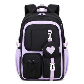 Tanou School Bag Girls Backpack School, Breathable and Comfortable School Backpack Teenager, Fashionable Kids School Bag Made of Oxford Fabric for Girls 3rd to 5th Grade, black