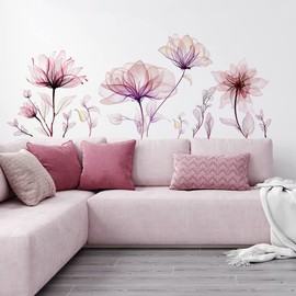 WOHAHA Pink Flower Wall Sticker, Stylish, Large, Sofa Background, Wall Sticker, Painting Style, Wall Sticker, Removable, Floral Decorative Paper, Waterproof, Living Room, Bedroom, Entryway, Wall