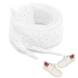 CATOR 1 Pair Women's Flat Hollow Flower Lace Shoelaces Lace Ballet Style Lace Elastic Lace Shoelaces for Cute Girls (White), White