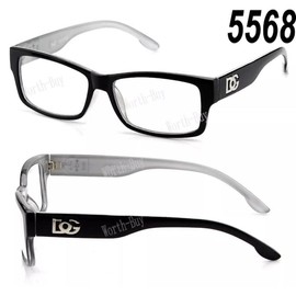 Mens Women Clear Fake Lens Square Frame Eye Glasses Designer Fashion Two Tone RX - Color: 5568 Black/Gray