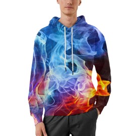 EOWJEED Men Women Pullover Hoodies Unisex 3D Colorful Graphic Cool Sweatshirts Blue Flame Clothing X-Large