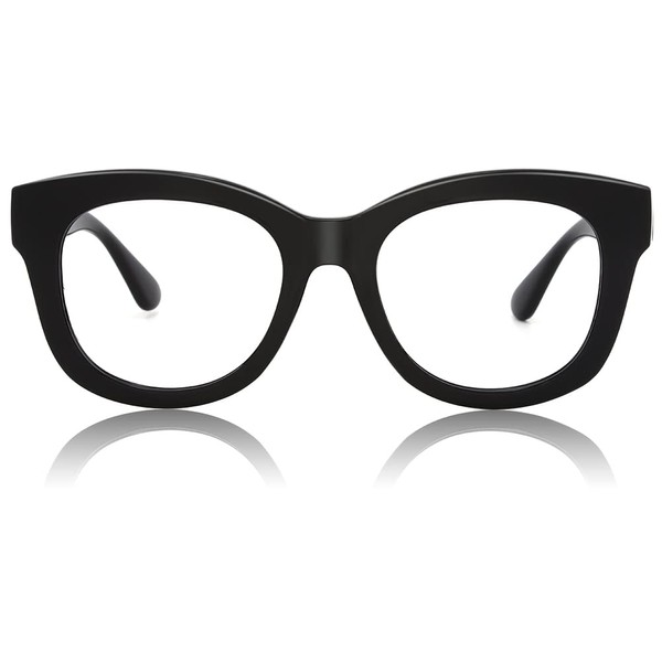 JiSoo Gafas de lectura de luz azul de gran tamaño para mujeres/hombres, lentes de lectura con bloqueo azul de diseñador 1.0, negro