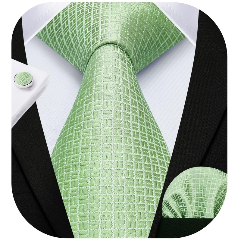 HISDERN Men's Wedding Ties and Pocket Square Solid Tie Cufflinks