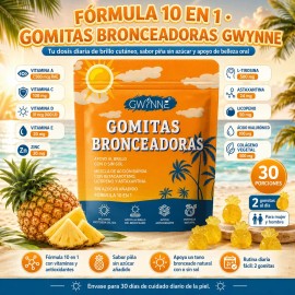 Gwynne Tanning Gummies Mujeres Hombres Astaxantina Licopeno Colágeno Vitaminas Radiancia Hidratación Piel Gummie
