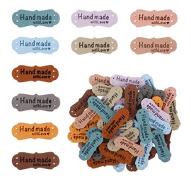 50PCS Sewing Labels for Handmade Items, Colorful Microfiber Handmade Leather Labels with Love Hearts Handmade Embossed Crochet Tags with Holes for Clothing Knitting Shoes Hat Craft DIY(10 Colors)