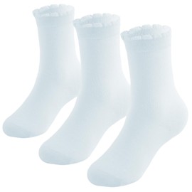 Marchare Girls Seamless Crew Socks School 8-12 Pwhite 3p Dressy Socks Uniform Athletic Calf Sock For Kids
