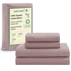 LANE LINEN 100% Organic Cotton Full Sheets Set 4-Piece Pure Percale Long Staple Soft Bedding Breathable Fits Mattress Upto 15" Deep - Lilac