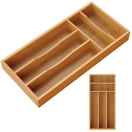 Small Silverware Organizer, Bamboo Kitchen Drawer Cutlery Organizer, Utensil Holder, Flatware Organizer Tray (13.9"x6.7"x1.6")