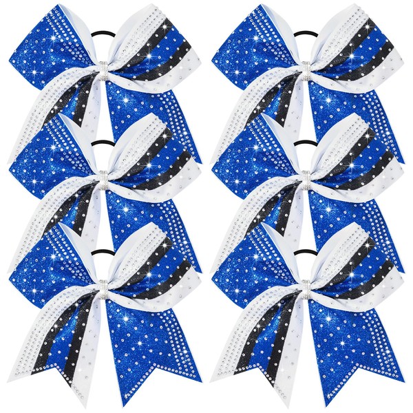 6PCS Glitter Cheer Bow Large Cheer Bows Rhinestones Hair Bows