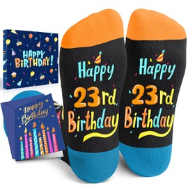 HAPPYPOP 23rd Birthday Gifts Ideas Socks - Socks for 23 Year Olds Women Men, Best Gifts for 23 Year Olds, 23rd Birthday Socks With Greeting Card