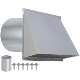 10 Inch Hooded Wall Vent with Screen and Damper,Outdoor Wall Exhaust Vent Cover Cap for Kitchen Range Hood HVAC Duct Dryer Ventilation&Outside Exterior Mount,Galvanized Steel,Gray