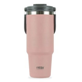 TYESO - Vaso de 30 onzas con asa y tapa de popote, botella de agua al aspiradora de doble pared aislada de acero inoxidable para oficina, hogar, deporte o coche, taza de viaje para frío y calor |