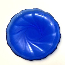 Arcoroc NEW Arcoroc France Cobalt Blue Scalloped Swirl Textured Glass DINNER Plate 9.5"