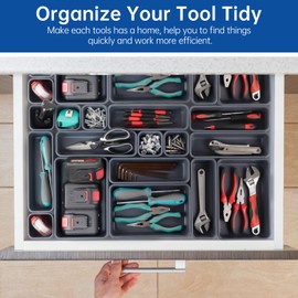 Giklux 45 Pack Tool Box Organizer Tray, 3-Sizes Tool Box Organizers And Storage, for Hammer, Wrench, Screw, Small Parts Toolbox Organization, Tool Cart Chest Garage Drawer Organizer Tray, Grey