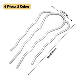 6 Pieces Hair Fork Clip Stick 87 mm Side Hair Comb 4 Prong Hair Updo Bun Hairpin Sticks Alloy Hair Clips Grips for Women Hair Styling Tool Accessories (Gold, Silver)