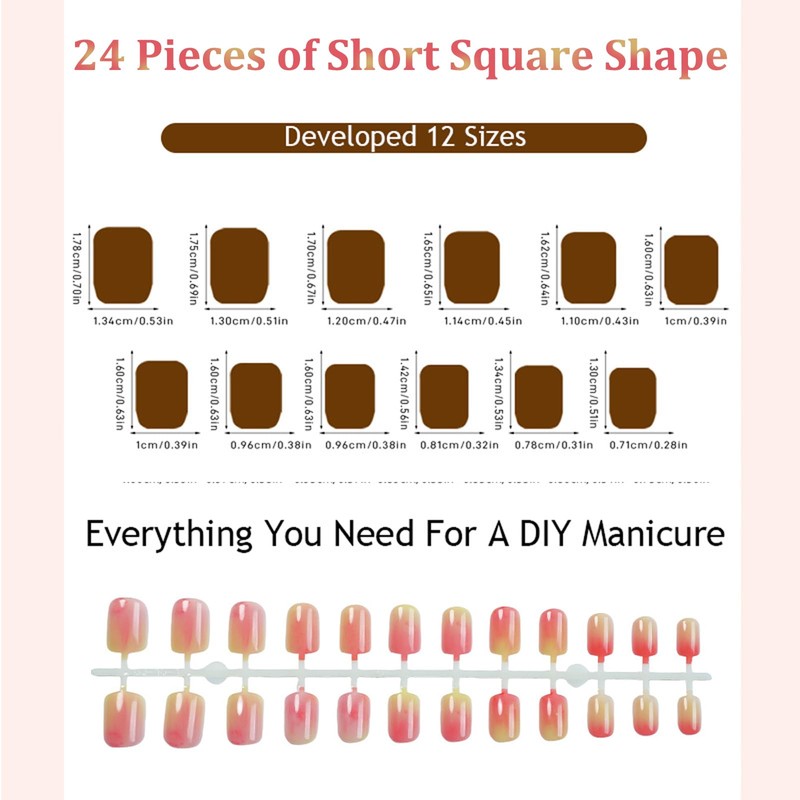 Short Square False Nails with Glue - Ombre Press on