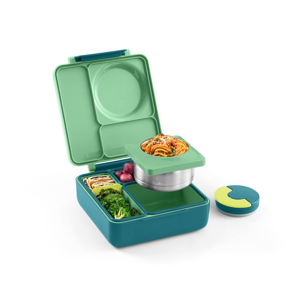 OmieBox Bento Box for Kids - Insulated Lunch Box with Leak Proof Thermos Food Jar - 3 Compartments, Two Temperature Zones - (Meadow) (Single) (Packaging May Vary)