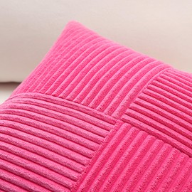 Sungeek Set of 1 Decorative Cushion Cover 30 x 50cm Soft Corduroy Striped Cross Patchwork Textured Pillow Covers Solid Lumbar Throw Pillow Cases for Sofa Bed Patio 12x20 Inch, Hot Pink