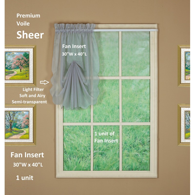 Today's Curtain Emelia Original Voile Fan Insert, Grey, 30" W