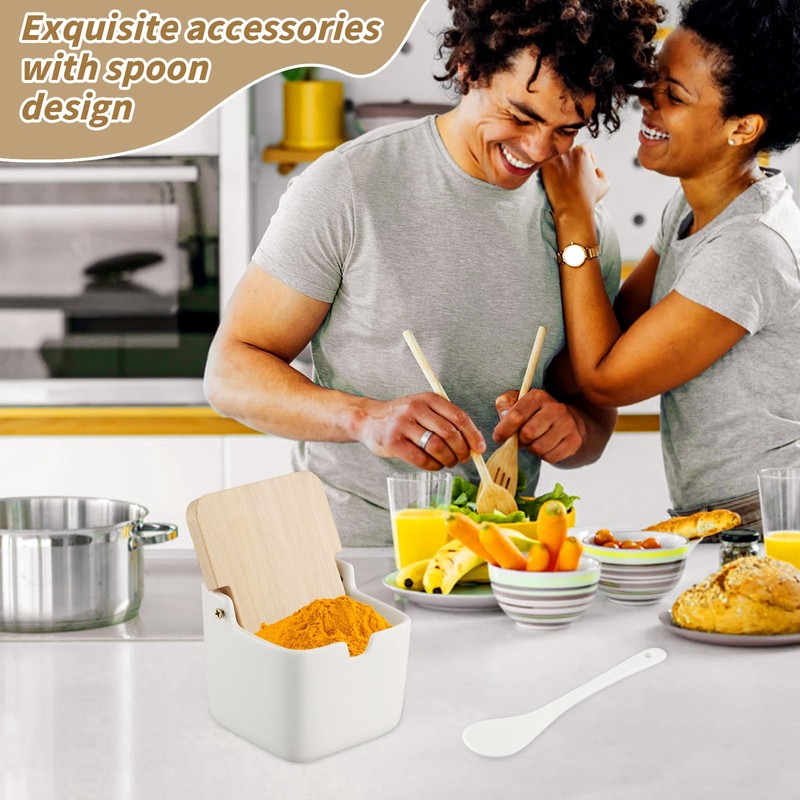Ziyonix Sugar Bowl, Ceramic Salt Container Condiment Pots Spice Jar
