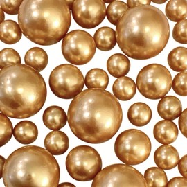 10 Packs Sale Floating Gold Pearls - No Hole Jumbo/Assorted Sizes Vase Decorations + Includes Transparent Water Gels for Floating The Pearls