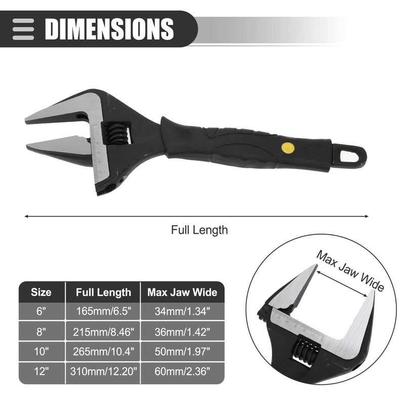Motoforti Universal Adjustable Spanner Wide Jaw Opening Wrench Automotive Tool,