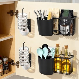 XIEJ 6 Pack Adhesive Cabinet Door Organizers,Hanging Storage Basket Organizer,Tumbler Lid Organizer-Kitchen Storage baskets for Kitchen,Fridge,Bathroom,Cabinet Door for Cup Lids,Spices,Small Supplies