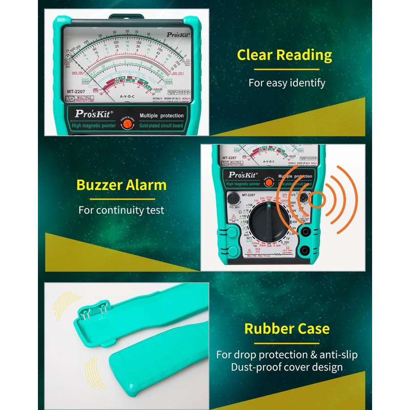Pro'sKit Tool Solutions MT-2207 Protection Function Analogue Multimeter Quick Response