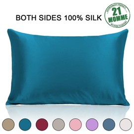 Ravmix Pillowcase King Size Both Sides 100% Pure Mulberry Silk Pillow Cover Case 21 Momme Hypoallergenic Good for Hair and Skin with Hidden Zipper, 1pcs, Peacock Blue