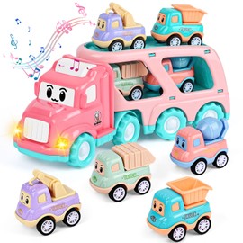 Weinsamkeit Truck with Light and Music, 5 in 1 Car Transporter Children, Car Children's Toy from 3 4 5 Years Boy Girl Toy Cars Gift