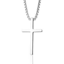 Ormromra Men's Cross Necklace, Silver Cross Pendant, Stainless Steel Necklace, Cross Pendant Necklace, Women's Cross Chain Jewellery, Premium Sturdy Chain with Cross Pendant, Stainless Steel
