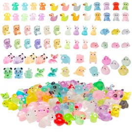 120 Pcs Mini Resin Animals,11 Styles Tiny Resin Figurines Duck Panda Bamboo Mushroom Fox Rhino Tiny Toy Animal Micro Landscape Decorations for Fairy Garden Landscape Dollhouse Decor DIY Craft