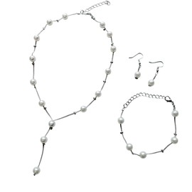 Hani. Pearl Accessories, 3-Piece Set, Necklace, Earrings, Bracelet, Silver, Women's, Wedding, Bridal, Wedding, Formal, Graduation, School Entrance Ceremonies, Invitations, Elegant