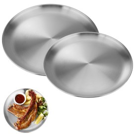 AONAYO 2 Stück CampingTeller Edelstahl,Edelstahl Teller,CampingTeller,EdelstahlRundes Geschirr,EdelstahlTeller Kinder, 2 Verschiedene FürCamping, Küche, Party (20 Cm/23 Cm)
