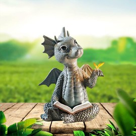 Adifare Garden Dragon Sculpture Wall Decoration, Cute Reading Book Dragon Statues Resin Garden Dragon Sculptures Art Ornament Gift for Lawn Patio Yard Home Decor(Reading dragon)