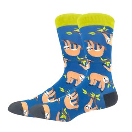 LYF STILE Sloth Animal Novelty Socks – Vibrant Blue with Neon Yellow Cuffs, Black Heel & Toe – UK Shoe Size 6-11 – Cotton-Rich For Men and Women