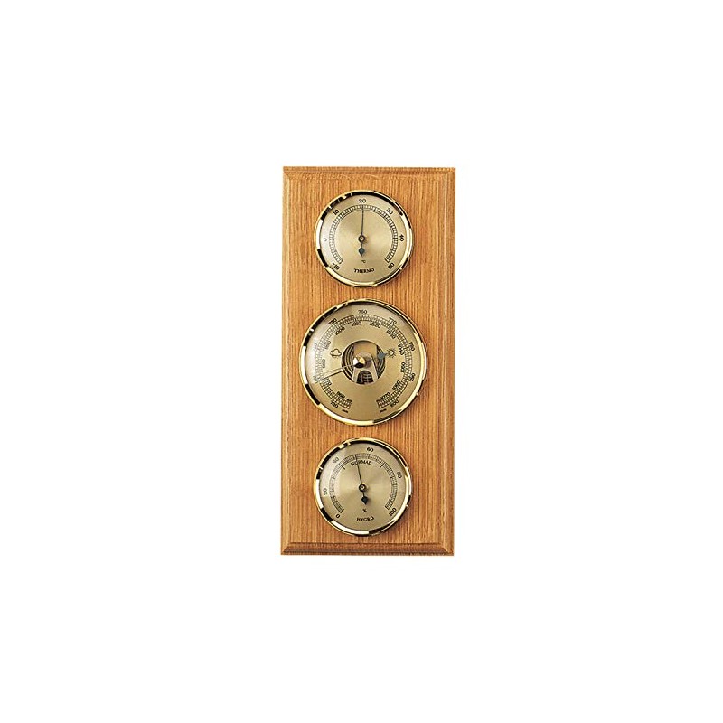 SELVA Mechanical Analogue Light Oak Outdoor Weather Station with Thermometer