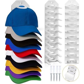 Hat Organizer for Baseball Caps, 2 Pack Hat Rack for Wall, Cap Rack Adhesive/Drilled Hat Hooks, Hat Hanger Holder Hold Up to 20 Hats, Baseball Cap Hat Storage Display for Door, Closet, Bedroom,Hat Hanger Holder Multilayer Two Mounting Option - Color: 2 P
